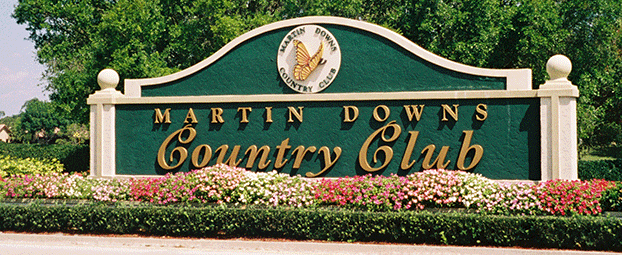 Martin Downs sign at security entrance of Eagle Lake.